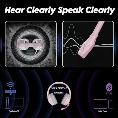 NUBWO G06 Dual Wireless Gaming Headset with Mic for PS5, PS4, PC, Mobile, Switch: 2.4GHz Wireless + Bluetooth - 100 Hr Battery - 50mm Drivers - Pink - color: Pink