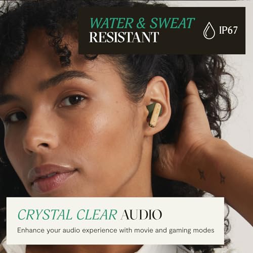 House of Marley Little Bird True Wireless Earbuds, Touch Controls, Built-in Mic, 24 Hours Playtime with Case, USB-C Quick Charge, Sustainable Materials, Movie and Gaming Mode (Green) - color: Green