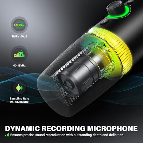 USB/XLR Gaming Microphone Set Dynamic Microphone for Recording Streaming | Dynamic Mic for Podcast Recording, Singing, PC Gaming, Streaming. RGB, Mute, Headphone Jack, Mic Arm. Discord, YouTube.