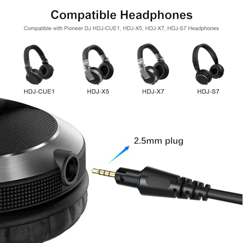 Replacement HDJ-CUE1 Audio Cable Coiled Cord Compatible with Pioneer DJ HDJ-CUE1, HDJ-X5, HDJ-X7, HDJ-S7 Headphones with 6.35mm Adapter