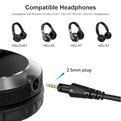 Replacement HDJ-CUE1 Audio Cable Coiled Cord Compatible with Pioneer DJ HDJ-CUE1, HDJ-X5, HDJ-X7, HDJ-S7 Headphones with 6.35mm Adapter
