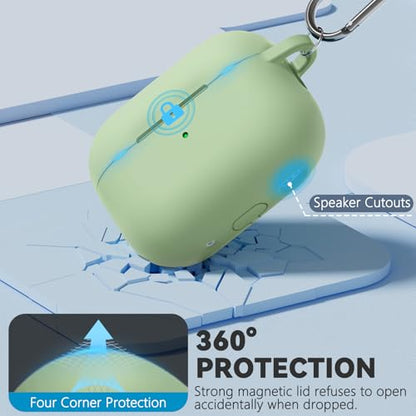 Ljusmicker for AirPods Pro 3 Case 2025 with Magnetic Lock,Pastel Green | Soft Silicone Protective Cover for Apple AirPod Pro 3rd Generation Case with Cleaner Kit & Keychain for Women Men,Shockproof - color: A1-Pastel Green