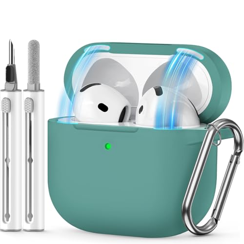 for AirPods 4 Case 2024 with Cleaner Kit & Keychain-Magnetic Green | Silicone Protective Cover for Apple AirPods 4th Generation Case,for Women Men,One-Piece Design,Shockproof,Dust Proof,Magnetic - color: A1-Magnetic Green