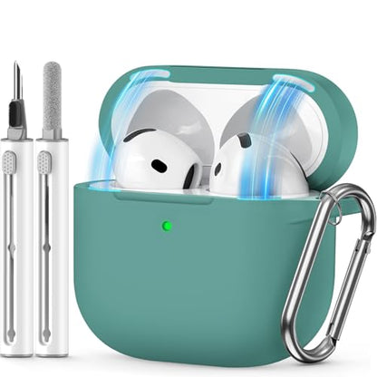 for AirPods 4 Case 2024 with Cleaner Kit & Keychain-Magnetic Green | Silicone Protective Cover for Apple AirPods 4th Generation Case,for Women Men,One-Piece Design,Shockproof,Dust Proof,Magnetic - color: A1-Magnetic Green