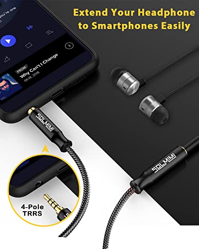 Headphone Extension Cable 4 Pole 3.5mm TRRS Male to Female Lossless Stereo Audio Cable Extension (4 ft/ 1.2 m) Nylon Braid Aux Cord Extension for Headset or Audio Devices –Matte Black | Nylon Braided Cord, Gold Plated, For headphone Speaker,Compatible wit