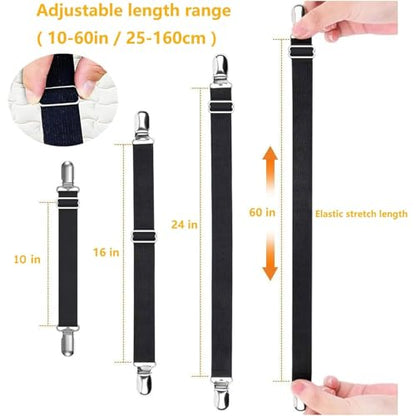 Couch Cushion Covers Holder Clips Couch Covers Holder Straps Adjustable from 10 to 60 inches (25-160cm) Elastic Straps for Sofa Covers (Pack of 4) - color: Pack of 4