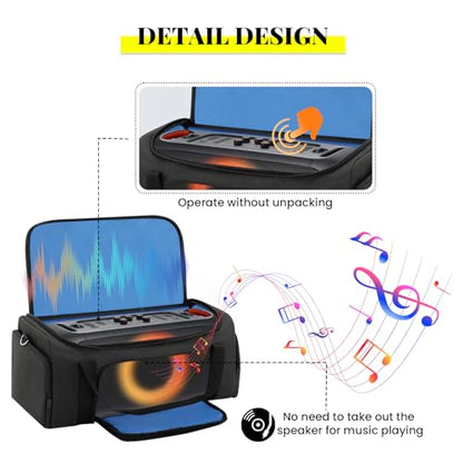Speaker Bag Compatible with JBL PartyBox On The Go & On-The-Go Essential | Portable Speaker Carry Tote with Pockets for 2 Mics, Cables & Chargers, Top & Front Openings for Playback, Bag Only, Black - color: Black