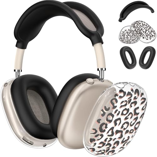 for Apple AirPods Max,Clear Leopard Print Soft TPU Case for Women,Black | Ear Pad Case Cover/Ear Cups Cover/Headband Cover for AirPods Max Headphones (2024/2020)Transparent AirPod Max (USB-C) - color: Leopard print