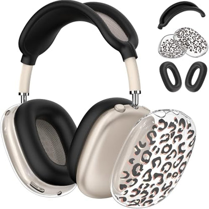 for Apple AirPods Max,Clear Leopard Print Soft TPU Case for Women,Black | Ear Pad Case Cover/Ear Cups Cover/Headband Cover for AirPods Max Headphones (2024/2020)Transparent AirPod Max (USB-C) - color: Leopard print