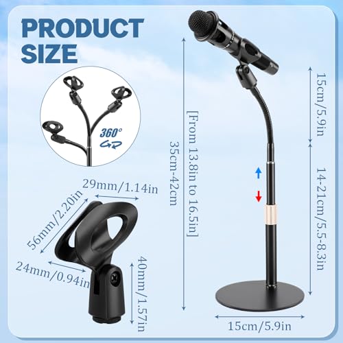 Xuhal 2 Pack Desktop Microphone Stand with Base Flexible Gooseneck Adjustable Height from 5.5'' to 14'' Universal Mic Clip Mic Stand for Podcasting Gaming Streaming Meetings Lectern Podium Studio