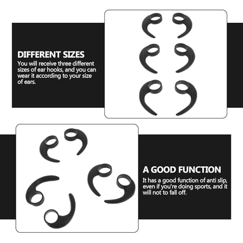 TIDTALEO 6Pcs Non-Slip Silicone Earbud Clip Hooks with Earflaps for Sports, Comfortable Anti-Slip Earphone Ear Hooks, Large, Medium, and Small Sizes in Black for Active Users