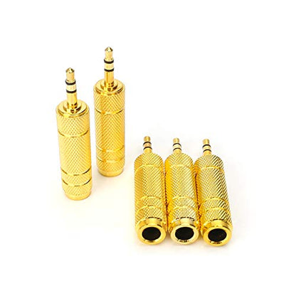 (5 Pack 3.5mm 1/8" Male Plug TRS to 6.35mm 1/4" Female Stereo Jack Adaptor-Gold Plated Converte,for Audio Earphone,Headphones ect - size: 3.5mm Male to 6.35mm Female (5-Pack)