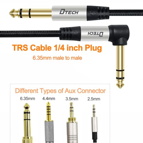 DTECH 5ft Electric Guitar Cable TRS 1/4 Instrument Cord Aux Right Angle Balanced Stereo Jack Quarter Inch 6.35mm for DJ Speaker Amplifier Bass Studio Audio Monitor Mixer - size: 5fr right angle