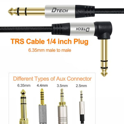 DTECH 5ft Electric Guitar Cable TRS 1/4 Instrument Cord Aux Right Angle Balanced Stereo Jack Quarter Inch 6.35mm for DJ Speaker Amplifier Bass Studio Audio Monitor Mixer - size: 5fr right angle