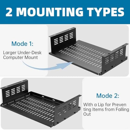 PC Holder Under Desk,Under Desk Computer Mount for Small Form Factor SFF Computers and PCs,Compatible with PlayStation 4, PS4 Slim, PS4 Pro,Gaming UnderDesk L17.3 x H 4" x D 12"