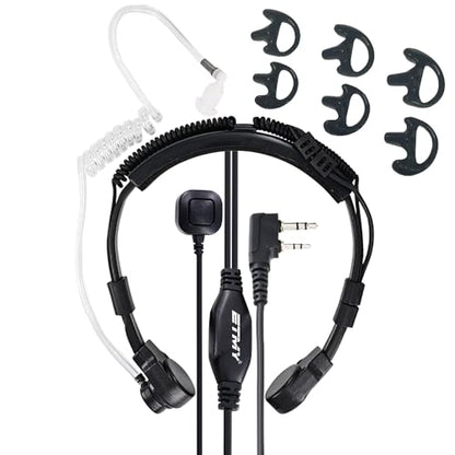 ETMY K-2 PIN Throat Mic Compatible with BaoFeng/Retevis/Pxton/Kenwood, Airsoft Tactical Single-Ear Air Tube Headset with 3-Pair Earbuds, for Noisy Env/Hunting/Security & Motorcycle Riding 1 Pack