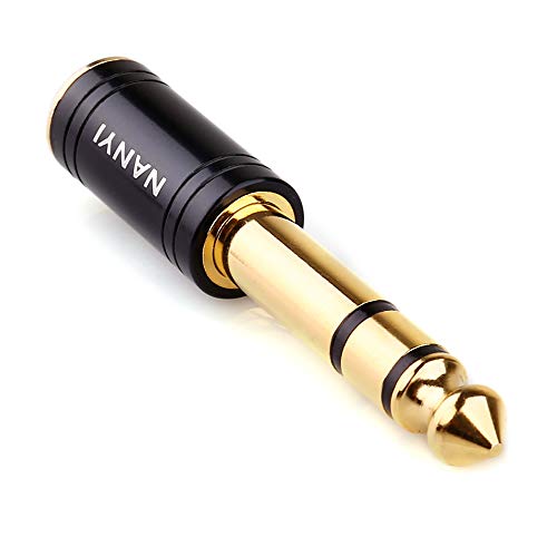 NANYI 1/4 to 3.5mm Headphone Adapter, 6.35mm Male to 3.5mm Female, 1-Pack | 1/8" Female to 1/4" Male TRS stereo Audio Adapter; brass body; copper contacts; fits amp guitar piano keyboard mixer; black