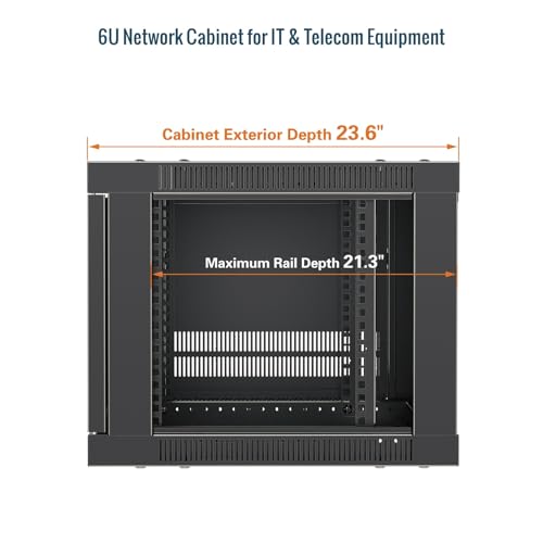 Tecmojo 6U Wall Mount Rack Cabinet, Heavy-Duty 176 Lbs High Load Capacity, 19” Enclosed Server Network Rack with Mesh Door, 23.6” Deep – Elite Collection - size: 6U/23.6in Depth/Mesh Door