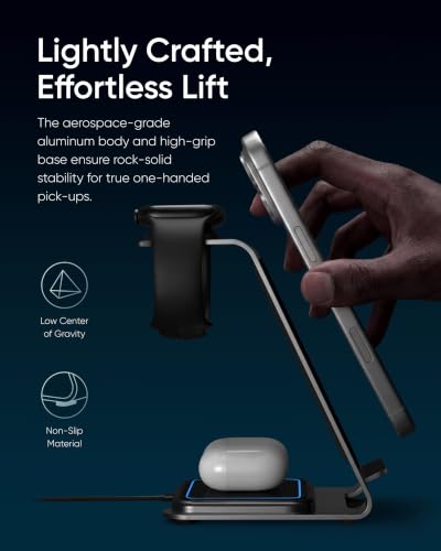 Intoval Aluminum 3 in 1 Wireless Charging Station for iPhone 17 16 15 14 13 12 11 Pro Max XR, Wireless Charger for Apple Watch 11 10 9 8 7 Ultra SE 3 2, Phone Charger for AirPods 4 Pro 2 3 (Desert) - color: Desert