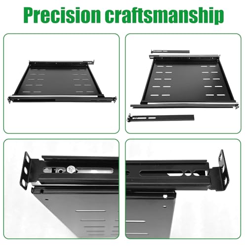 GlobalRack 1U Sliding Shelf,23.75-34" Adjustable, Double-Sided, Soft-Close | 1U Sliding rack | rack drawer | Quiet steel ball bearing slides | Soft-close damping | Supports 240 lbs | Heavy-gauge steel - size: 550A
