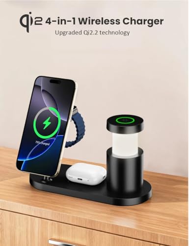 4-in-1 Charging Station with Qi2.2 25W, Charging Station for Apple Watch and iPhone, Compatible with MagSafe Wireless Charger for iPhone 17/16/15/14/13/12, AirPods, Apple Watch, with 45W Adapter