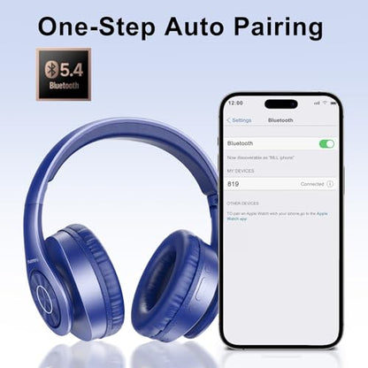 TUINYO Bluetooth Headphones Wireless Over Ear, Dark Blue - color: Dark blue