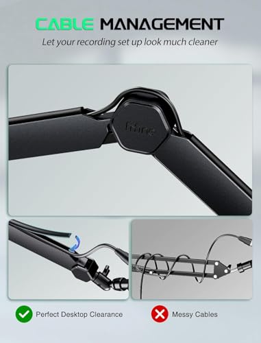 FIFINE BM66T Microphone Boom Arm with Extension Tube for Podcast Recording | Fully Adjustable Metal-Built Mic Stand, Cable Management Channels, Desk Clamp, Thread Adapter for Streaming Gaming - size: BM66T Black（With Extension Tube)