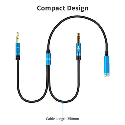 Headphone Splitter for Computer 3.5mm Female to 2 Dual 3.5mm Male Headphone Mic Audio Y Splitter Cable Smartphone Headset to PC Adapter (100CM, Blue) - color: Blue, size: 100CM