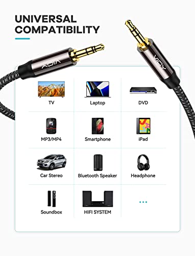 VIOY Aux Cord 20 FT, 3.5mm Male to Male Braided Auxiliary Audio Cable | Long Aux cord, 3.5mm TRS Jack, Hi-Fi lossless sound, Copper Shell, fits Headphone, Smartphone, Car Stereo, Speaker, Echo - size: 20FT
