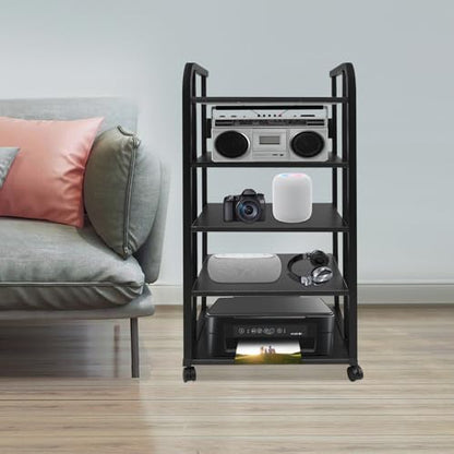 5-Tier AV Media Stand, Stereo Components Storage Cabinet, Movable Audio Rack Tower Player Stand for Living/Gaming/Recording Room - size: 5-Tier