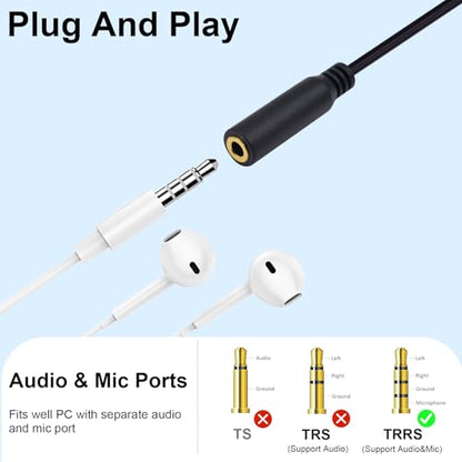 Poyiccot USB C to 3.5mm Audio Cable, 2-in-1 USB Type C to 3.5mm TRRS Female Headphone Stereo Adapter Aux Splitter Cable Compatible with Micphone, Headphone, Galaxy, MacBook, 30cm/1ft - style: 1 to 2 ways