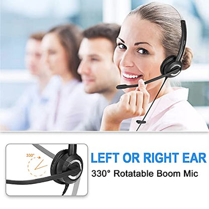 Phone Headset Noise Cancelling Mic RJ9 U10P Bottom Cable Compatible with Polycom VVX, Mitel, Shoretel, Nortel Phones - size: Single Ear