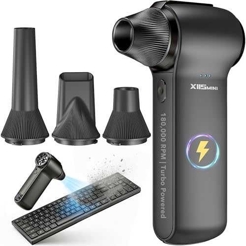Compressed Air Duster, 180000RPM Rechargeable Cordless Electric Blower | 3-Speed Turbo Fan with Brushless Motor, Mini Blower for Computer, PC, Keyboard, Car, Home, Outdoor & Electronics Cleaning