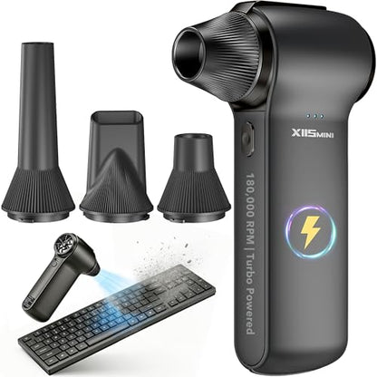 Compressed Air Duster, 180000RPM Rechargeable Cordless Electric Blower | 3-Speed Turbo Fan with Brushless Motor, Mini Blower for Computer, PC, Keyboard, Car, Home, Outdoor & Electronics Cleaning