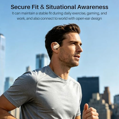 TOZO OpenWear Open Ear Earbuds, AI Translation Real Time 145+ Languages | 60H Translator Ear Buds Audifonos Traductores Inglés Español, All Day Comfort, Bluetooth Headphones 5.4 with Smart Display - color: Khaki