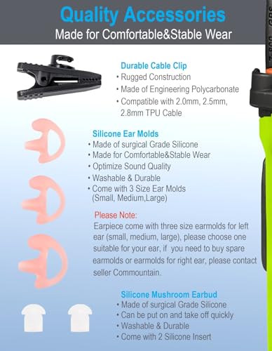 commountain Earpiece for Motorola Radios R5, XPR 3500e, XPR 3300e | Acoustic Tube Surveillance Headset, Noise Reducing PTT Mic, Reinforced Cable - size: For users above 6 feet tall