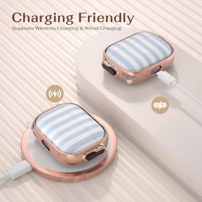 for AirPods Pro 2/1 Case Cover with Lock, Magsafe Compatible,Blue Stripes - color: Blue White Stripes, size: AirPods Pro 2/1 Case (2019/2022/2023)