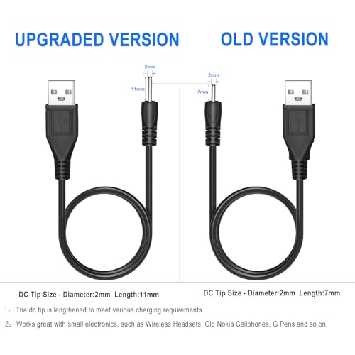 PChero 2pcs USB to DC 2.0mm Charger Charging Cable | for Mini S530 Smallest Invisible Wireless Bluetooth Earbuds Earphones Headphones Headset and Bluetooth Shower Speaker - color: Black - 2pcs