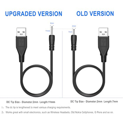 PChero 2pcs USB to DC 2.0mm Charger Charging Cable | for Mini S530 Smallest Invisible Wireless Bluetooth Earbuds Earphones Headphones Headset and Bluetooth Shower Speaker - color: Black - 2pcs