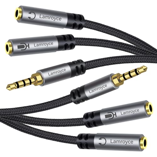 1/8inch Aux Headphone Splitter Cable 1Feet, 3.5mm TRRS 1 Male to 2 Dual TRS Female (Microphone and Audio) Y Adapter, Headphone and Mic Separator for Gaming Headset to PC, Laptop, Smartphone, PS4-2Pack - color: 3.5mm TRRS 1 Male to 2 TRS Female Splitter, s