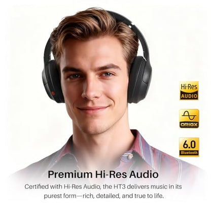 TOZO HT3 Hybrid Noise Cancelling Wireless Headphones, 90H Over Ear Headset | Hi Res Audio, AI Voice Assistant, Dual Device Connection, 32 Custom EQs, Built In 5 Mics, ANC, Foldable, Bluetooth 6.0 - color: Titanium Black
