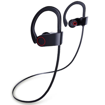 IPX7 Waterproof Wireless Headset Sports Bass Wireless Bluetooth 5.0 Earphones Hanging Ear with Microphone (Red) - color: Red