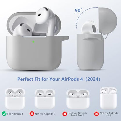 for Airpods 4th Generation Case Cover(2024),Soft Silicone Full Protective Case for AirPods 4 Case with Keychain & Cleaner Kit,Compatible with Apple Airpods 4 for Women,Men（Gray） - color: Gray