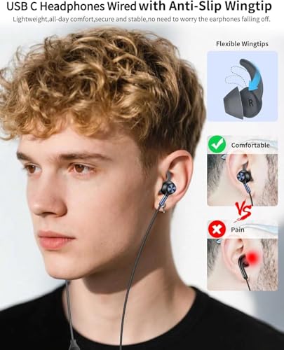 USB C Headphone Wired Earbuds for iPad Pro A16 11th/iPhone 17 16 15