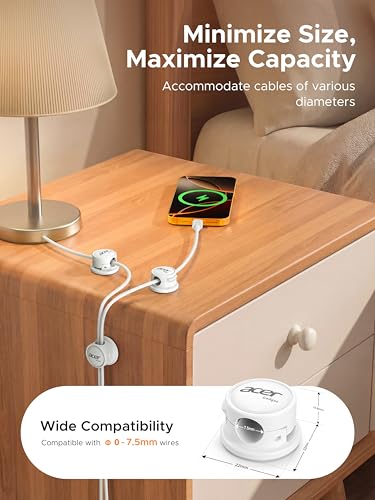 acer 9 Pack Magnetic Rotatable Cable Clips, Cord Holder for Desk Nightstand | Smooth 360° Rotation, 1s Lock, Adhesive Cord Organizer Cable Holder Management - White