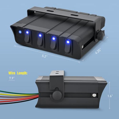 Nilight 4 Gang Rocker Switch Box Waterproof 40Amp Max | SPST Toggle Panel Blue LED 12V 24V 20A for Automotive Cars Vehicles Boats RVs Campers SUVs - color: Blue 4 Gang Switch Box