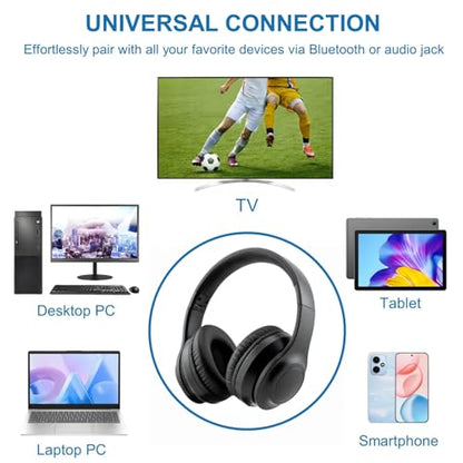 Wireless ANC TV Headphones for Seniors - Active Noise Cancelling, Foldable Bluetooth 5.3 Over-Ear TV Headset with 5-in-1 Transmitter (Optical/Coaxial/USB/RCA/AUX), Hi-Fi Sound, 35H Playtime