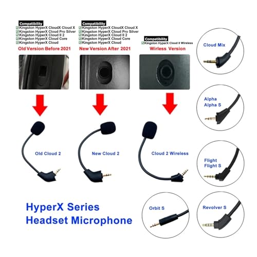 Hyperx Cloud 2 Mic Replacement, (Old Version Before 2021), Cloud X, Cloud II, Cloud Core, Cloud Pro Silver – Noise Cancelling Boom Microphone Compatible with Gaming Consoles, PC, 3.5mm Jack - style: Angle Jack Slot (Old Version Before 2021)