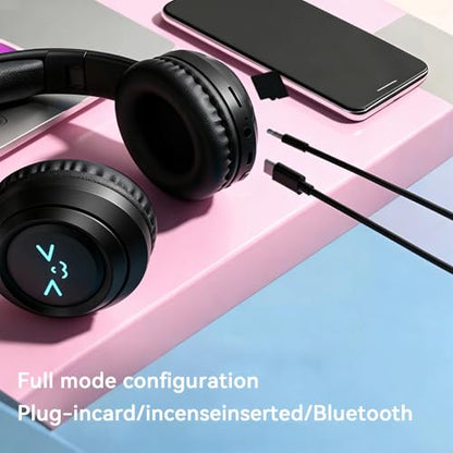 Cat-Ear Wireless Headphones Bluetooth 5.3 Over the Ear Headphones with RGB Light Built-in Mic Foldable Fashionable Stereo Headset Support TF Card for Gaming Travel PC Phone iPad（Matte Black） - color: Matte Black