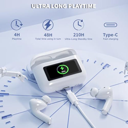 Wireless Earbuds, Blue-tooth Headphones with Smart Touch Screen LED Display, ANC Noise Canceling Earbuds with 48Hrs Playtime,Waterproof Sports Blue-tooth Headphones for iPhone 17/16/15/14/iPad/Android